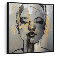 Obraz w ramie 50x50 - Kobieta - Abstrakcyjne Malowidło - złote, usta abstrakcja - rama czarna