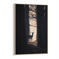 Obraz w ramie 70x100 - Sarnie Skoki - zdjęcie, klimatyczny las - rama drewno