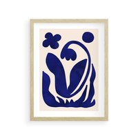 Plakat w ramie 30x40 - Bezgraniczne Echa Serca - abstrakcyjny obraz plakat, dziwne niebieskie kształty przypominają kwiat - rama drewno