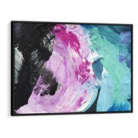 Obraz w ramie 70x50 - Kolorowy rój wyobraźni - rozlane kolorowe farby olejne, abstrakcja - rama czarna