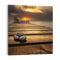 Obraz na płótnie 70x70 - Zachód Słońca nad Molo: Magia Morza - zachód, słońca