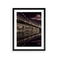 Plakat w ramie 50x70 - Most na nocnym horyzoncie - most, noc - rama czarna