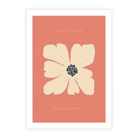 Plakat bez ramy 30x40 - Malowane Kolorowe Echa - minimalistyczna grafika, biały kwiat na różowym tle