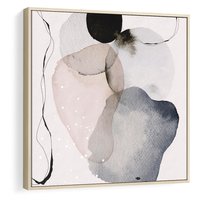 Obraz w ramie 80x80 - Migocące Barwy - abstrakcyjne plamy akwarelowe, czarny szkic - rama drewno
