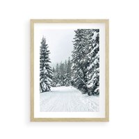 Plakat w ramie 30x40 - Magia Zimy na Obrazie - las, zima - rama drewno