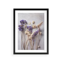 Plakat w ramie 40x50 - Błękitno-Biała Harmonia - suszone kwiaty, błekitne - rama czarna