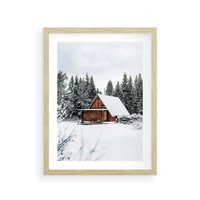 Plakat w ramie 30x40 - Ujęcie zimy w Górach - domek w górach w zimie, śnieg - rama drewno