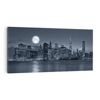 Obraz na płótnie 120x60 - Księżyc nad miastem nocą - księżyc, miasto
