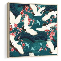 Obraz w ramie 80x80 - Żurawie Wachlarze - orientalne japońskie żurawie, grafika - rama drewno