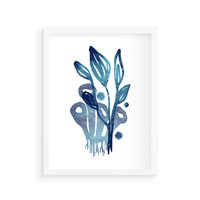 Plakat w ramie 30x40 - Akwarelowy Błękit - pastelowy, abstrakcyjny plakat - rama biała