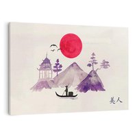 Obraz na płótnie 120x80 - Odbicie Słońca - japońska sztuka, akwarela