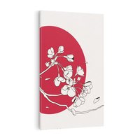 Obraz na płótnie 70x100 - Esencja Zen - kwiatnąca wiśnia, orientalna grafika