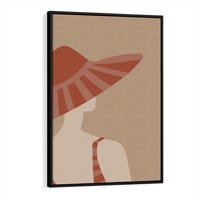 Obraz w ramie 70x100 - Kobiecy Portret - plakat retro, kobieta w kapeluszu - rama czarna