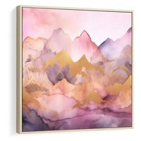 Obraz w ramie 50x50 - Pastelowe Wzgórza - pastelowe, różowe góry - rama drewno