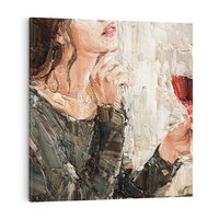 Obraz na płótnie 60x60 - Esencja - kobieta wino obraz impresonizm olej na płótnie