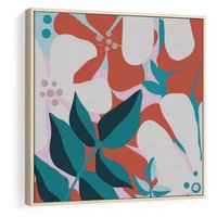 Obraz w ramie 50x50 - Harmonijne Formy - abstrakcyjna kompozycja kwiatowych form, kolor zgaszone - rama drewno