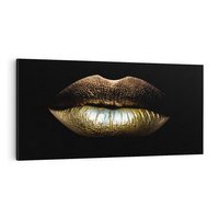Obraz na płótnie 140x70 - Złote usta pełne tajemnic - usta, złoto