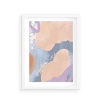 Plakat w ramie 50x70 - Przenikanie Niecodziennych Form - abstrakcyjne akwarelowe plamy, pastele - rama biała
