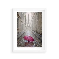 Plakat w ramie 50x70 - Francuska elegancja pod parasolem - Francja, parasol - rama biała