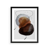 Plakat w ramie 50x70 - Kolorowe Wizje - abstrakcyjne plamy akwarelowe, czarny szkic - rama czarna