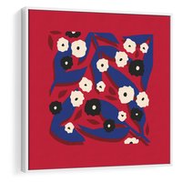 Obraz w ramie 80x80 - Kolorowe Przenikanie - abstrakcyjna kwiatowa kompozycja, czerwone mocne tło - rama biała