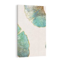 Obraz na płótnie 70x100 - Złota Melodia Liści - złote, turkusowe liście miłorzębu