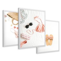 Zestaw obrazy w ramie 50x70 galeria - Wakacje, klapki, torba, moda - rama biała