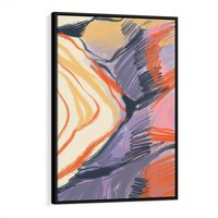 Obraz w ramie 70x100 - Pokreślony Świat - abstrakcyjne formy, odcienie pomarańczu i fioletu - rama czarna