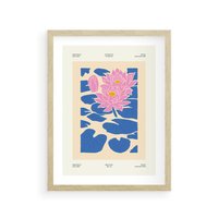 Plakat w ramie 30x40 - Rozświetlone Odbicia - lilie wodne, pastelowe kolory - rama drewno