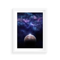 Plakat w ramie 40x50 - Kosmos - Ziemia i Księżyc - kosmos, ziemia - rama biała