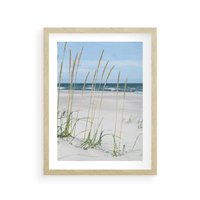 Plakat w ramie 50x70 - Przytulna Śródziemnomorska Trawa - plaża, trawy - rama drewno