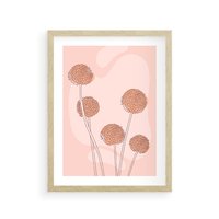 Plakat w ramie 50x70 - Rozkwitające Emocje - minimalistyczny plakat, pudrowe kwiaty - rama drewno