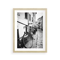 Plakat w ramie 40x50 - Rower w Kontraście - rower, czarno - rama drewno