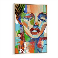 Obraz w ramie 80x120 - Kolorowe Formy - abstrakcyjny portret kobiety, twarz - rama drewno