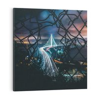 Obraz na płótnie 60x60 - Most nocą - Światła i refleksy - most, światła