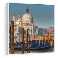 Obraz w ramie 80x80 - Urok Wenecji - fotografia, przystań w Wenecji - rama biała