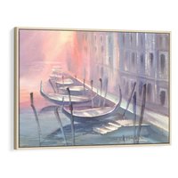 Obraz w ramie 70x50 - Romantyczne Zachody - akwarelowy rysunek, stonowane pastelowe kolory - rama drewno