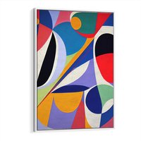 Obraz w ramie 50x70 - Kolorowe Przesunięcia Kształtów - abstrakcyjny obraz olejny, żywe kolory - rama biała