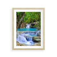 Plakat w ramie 50x70 - Siła Rzeki i Urok Wodospadu - rzeka, wodospad - rama drewno