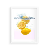 Plakat w ramie 50x70 - Świeże cytryny pełne smaku - cytryny, owoce - rama biała