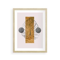 Plakat w ramie 50x70 - Minimalistyczna Monstera: Złoty Prostokąt - liść  monstery, minimalizm - rama drewno