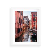 Plakat w ramie 30x40 - Przejażdżka gondolą przez Wenecję - Wenecja, kanały - rama biała