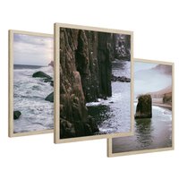 Zestaw obrazy w ramie 50x70 galeria - Morze, fale, latarnia, morska, zachód - rama drewno