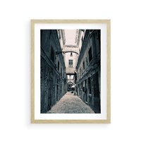 Plakat w ramie 40x50 - Odkryj tajemnice miasta - uliczka, perspektywa - rama drewno