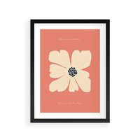 Plakat w ramie 40x50 - Malowane Kolorowe Echa - minimalistyczna grafika, biały kwiat na różowym tle - rama czarna