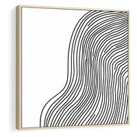 Obraz w ramie 50x50 - Refrakcje Przestrzeni - mnimalistyczna forma, czarne linie - rama drewno