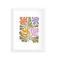 Plakat w ramie 30x40 - Rozplątane Wizje - abstrakcyjne kolorowe kwiaty, minimlizm - rama biała