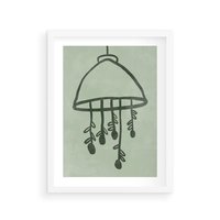 Plakat w ramie 50x70 - Zieleń Inspirującego Spokoju - plakat z abstrakcyjną zieloną lampą, skandynawski design - rama biała