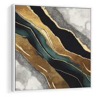 Obraz w ramie 80x80 - Refrakcje płynącej rzeczywistości - jak marmurowa rzeka, linie złota - rama biała