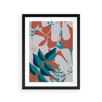 Plakat w ramie 30x40 - Harmonijne Formy - abstrakcyjna kompozycja kwiatowych form, kolor zgaszone - rama czarna